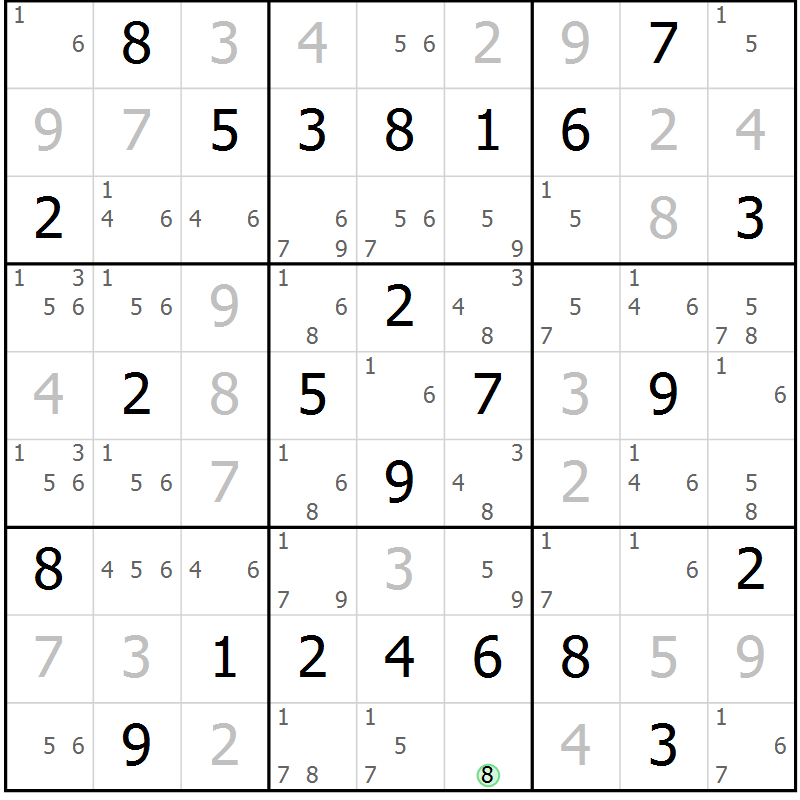 Position des candidats pour la solution de la Gr 43 page 46 du magazine de sudoku Virtuose n° 111