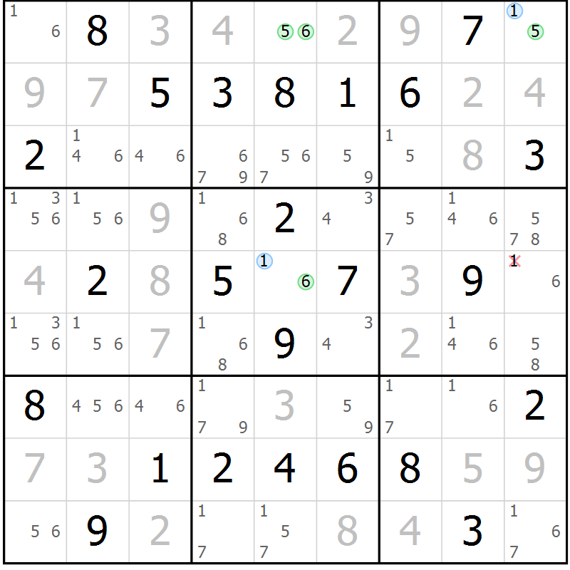 Position des candidats pour la solution de la Gr 43 page 46 du magazine de sudoku Virtuose n° 111