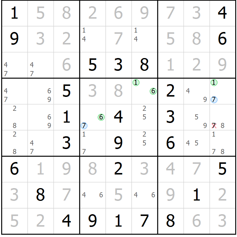 Position des candidats pour la solution de la Gr 44 page 47 du magazine de sudoku Virtuose n° 111