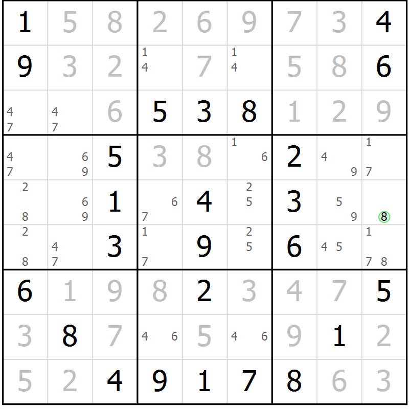 Position des candidats pour la solution de la Gr 44 page 47 du magazine de sudoku Virtuose n° 111