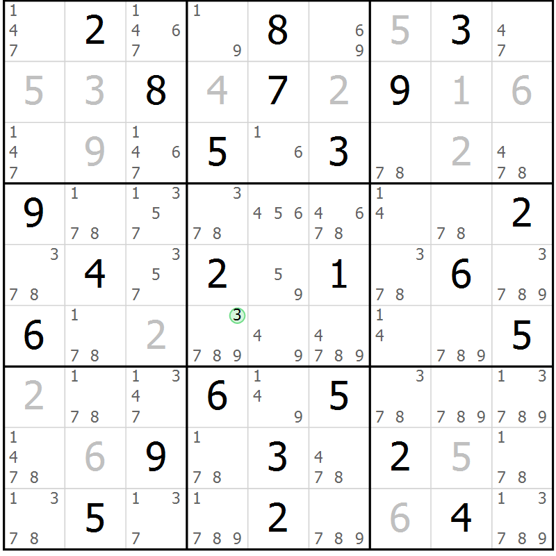 Position des candidats pour la solution de la Gr 45 page 48 du magazine de sudoku Virtuose n° 111