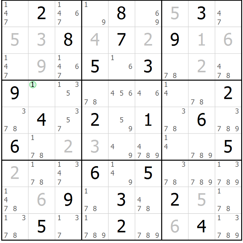 Position des candidats pour la solution de la Gr 45 page 48 du magazine de sudoku Virtuose n° 111