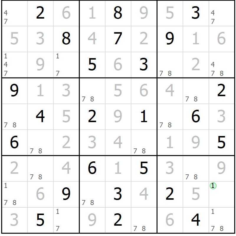 Position des candidats pour la solution de la Gr 45 page 48 du magazine de sudoku Virtuose n° 111