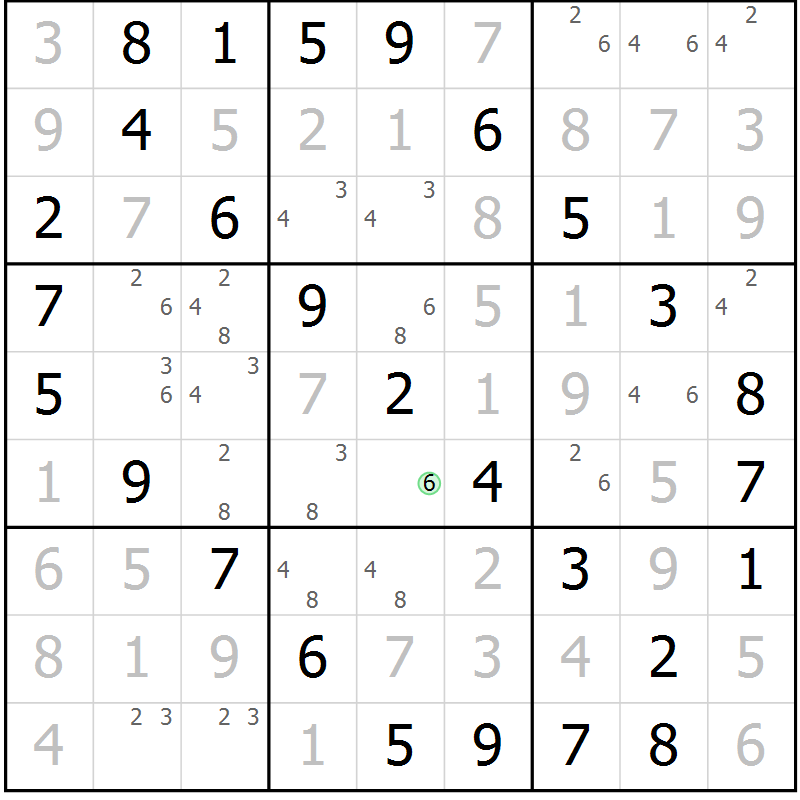 Position des candidats pour la solution de la Gr 46 page 49 du magazine de sudoku Virtuose n° 111