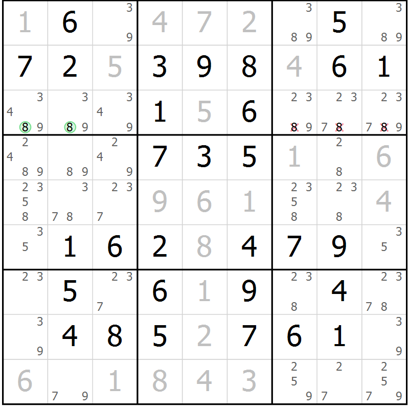 Position des candidats pour la solution de la Gr 48 page 51 du magazine de sudoku Virtuose n° 111
