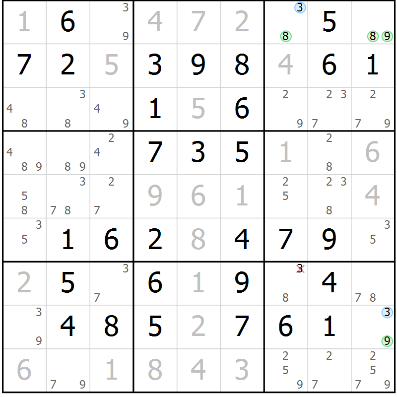Position des candidats pour la solution de la Gr 48 page 51 du magazine de sudoku Virtuose n° 111