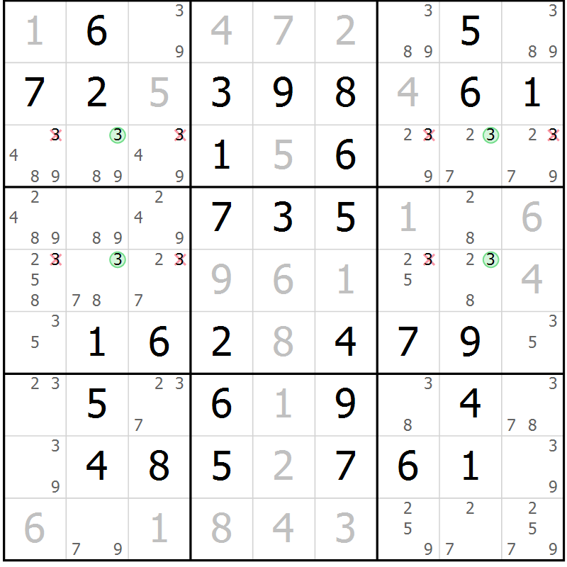 Position des candidats pour la solution de la Gr 48 page 51 du magazine de sudoku Virtuose n° 111