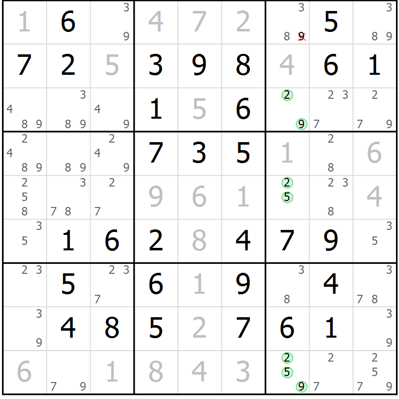 Position des candidats pour la solution de la Gr 48 page 51 du magazine de sudoku Virtuose n° 111