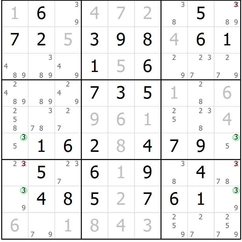 Position des candidats pour la solution de la Gr 48 page 51 du magazine de sudoku Virtuose n° 111