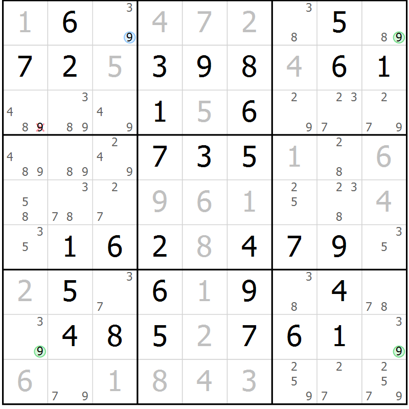 Position des candidats pour la solution de la Gr 48 page 51 du magazine de sudoku Virtuose n° 111