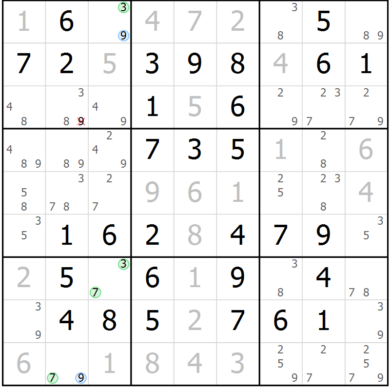 Position des candidats pour la solution de la Gr 48 page 51 du magazine de sudoku Virtuose n° 111