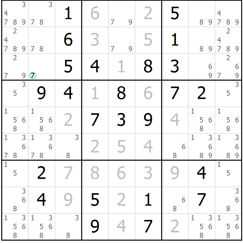 Position des candidats pour la solution de la Gr 49 page 52 du magazine de sudoku Virtuose n° 111