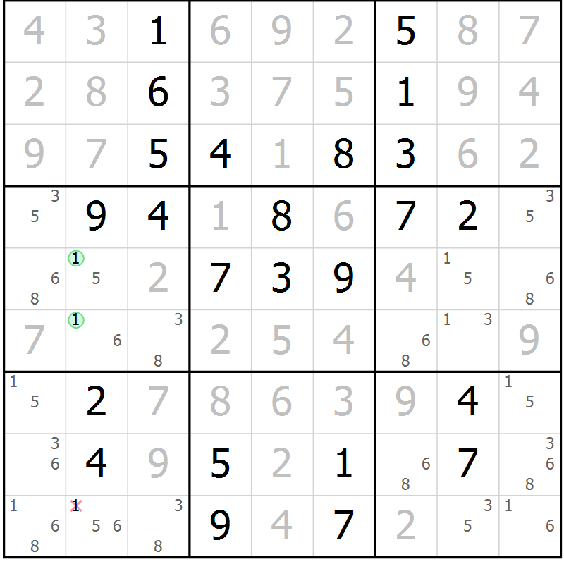Position des candidats pour la solution de la Gr 49 page 52 du magazine de sudoku Virtuose n° 111
