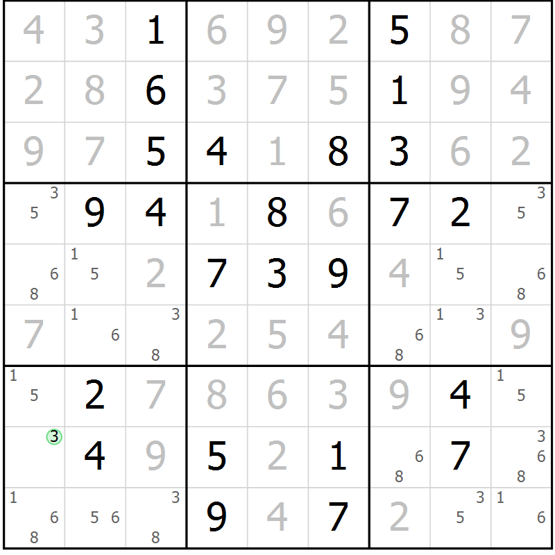 Position des candidats pour la solution de la Gr 49 page 52 du magazine de sudoku Virtuose n° 111