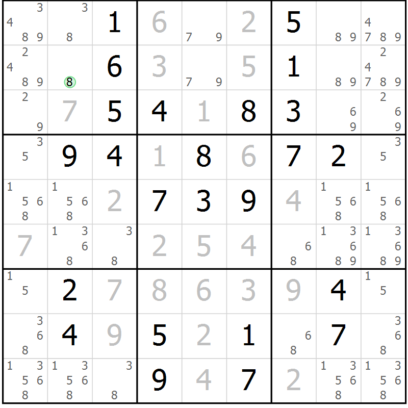 Position des candidats pour la solution de la Gr 49 page 52 du magazine de sudoku Virtuose n° 111