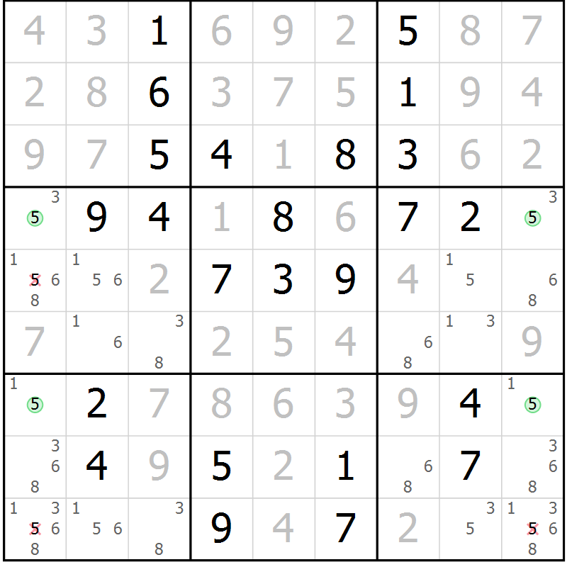 Position des candidats pour la solution de la Gr 49 page 52 du magazine de sudoku Virtuose n° 111