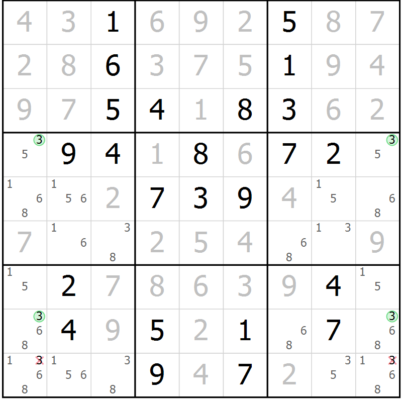Position des candidats pour la solution de la Gr 49 page 52 du magazine de sudoku Virtuose n° 111