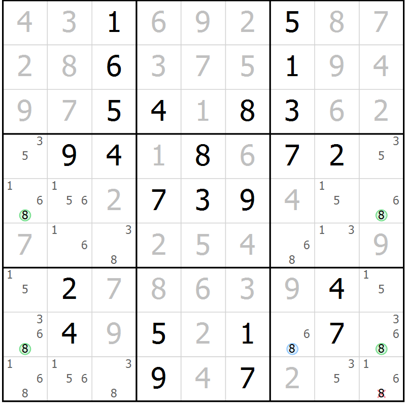 Position des candidats pour la solution de la Gr 49 page 52 du magazine de sudoku Virtuose n° 111