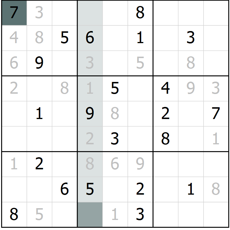 Position des candidats pour la solution de la Gr 5 page 8 du magazine de sudoku Virtuose n° 111