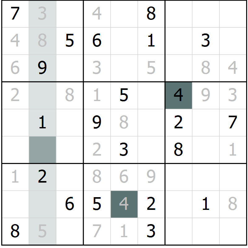 Position des candidats pour la solution de la Gr 5 page 8 du magazine de sudoku Virtuose n° 111