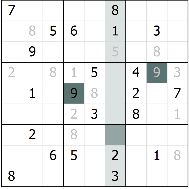 Position des candidats pour la solution de la Gr 5 page 8 du magazine de sudoku Virtuose n° 111