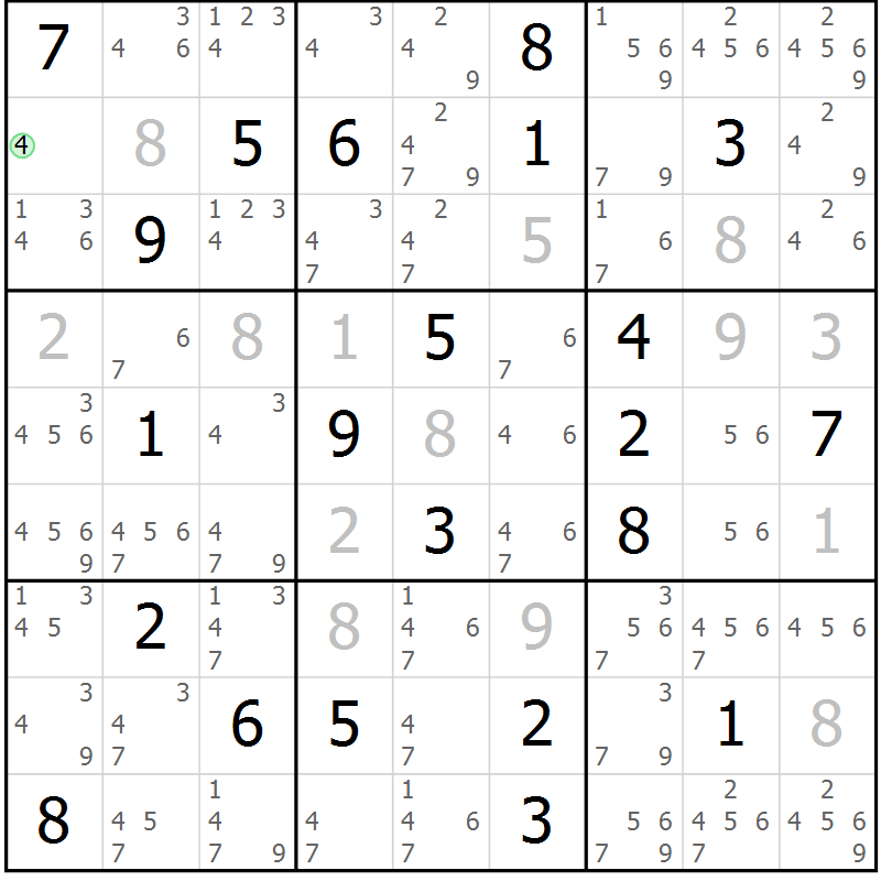 Position des candidats pour la solution de la Gr 5 page 8 du magazine de sudoku Virtuose n° 111