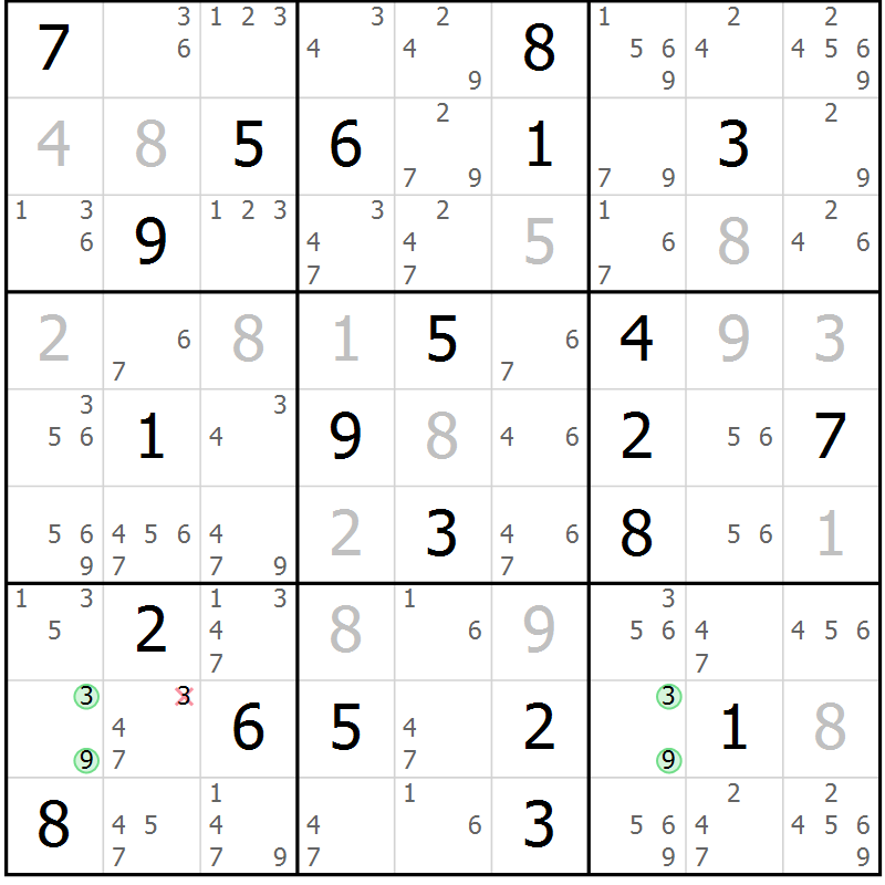 Position des candidats pour la solution de la Gr 5 page 8 du magazine de sudoku Virtuose n° 111