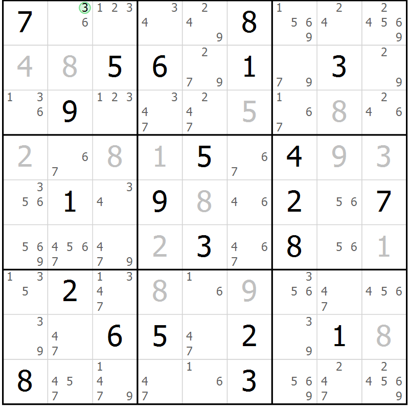Position des candidats pour la solution de la Gr 5 page 8 du magazine de sudoku Virtuose n° 111