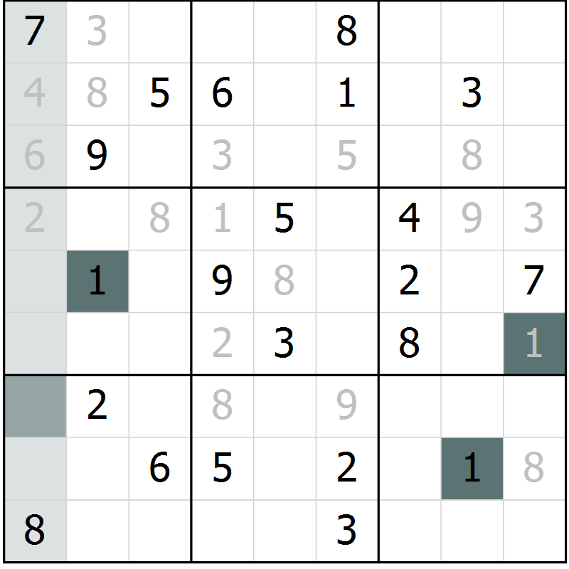 Position des candidats pour la solution de la Gr 5 page 8 du magazine de sudoku Virtuose n° 111