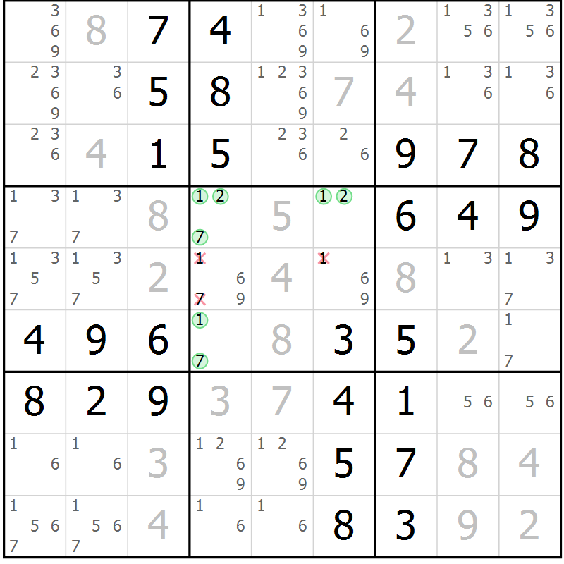 Position des candidats pour la solution de la Gr 50 page 53 du magazine de sudoku Virtuose n° 111