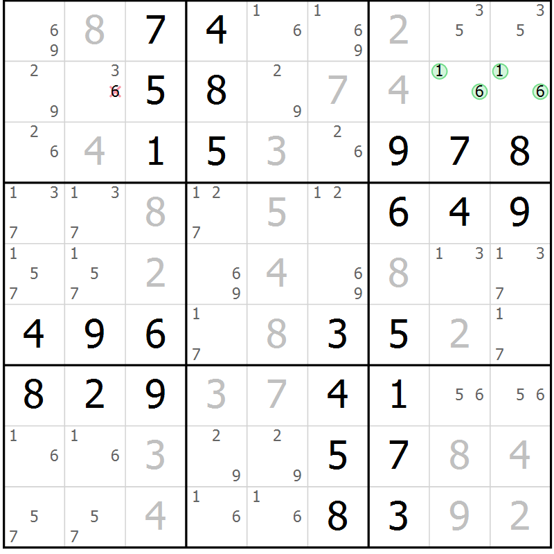 Position des candidats pour la solution de la Gr 50 page 53 du magazine de sudoku Virtuose n° 111