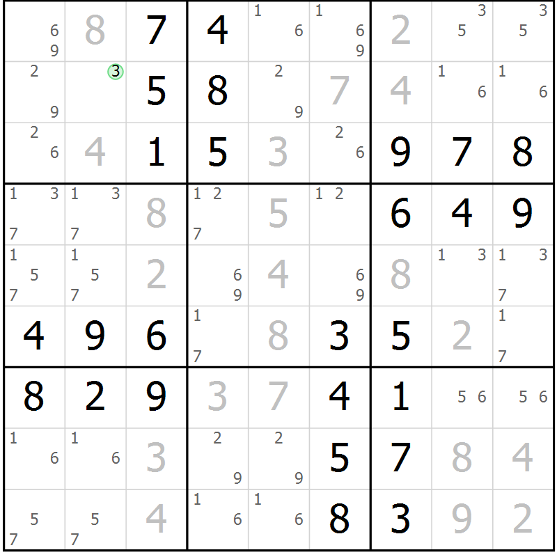 Position des candidats pour la solution de la Gr 50 page 53 du magazine de sudoku Virtuose n° 111
