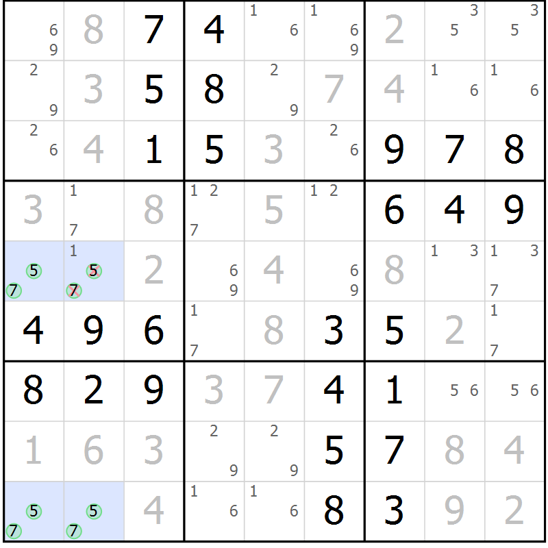 Position des candidats pour la solution de la Gr 50 page 53 du magazine de sudoku Virtuose n° 111