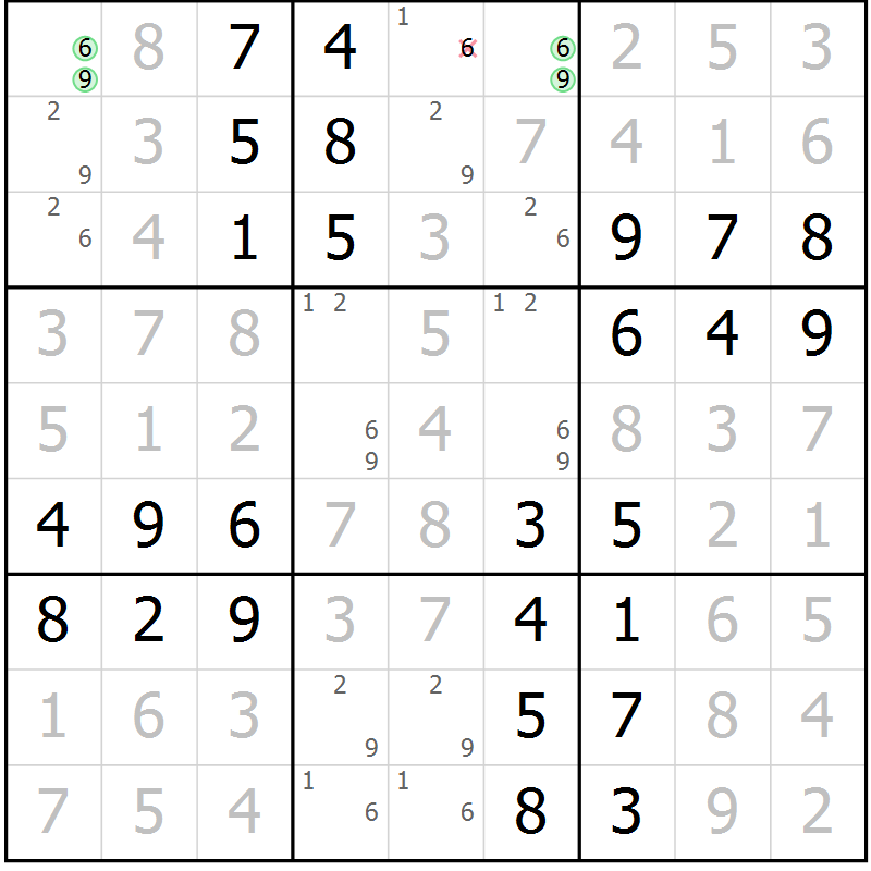 Position des candidats pour la solution de la Gr 50 page 53 du magazine de sudoku Virtuose n° 111