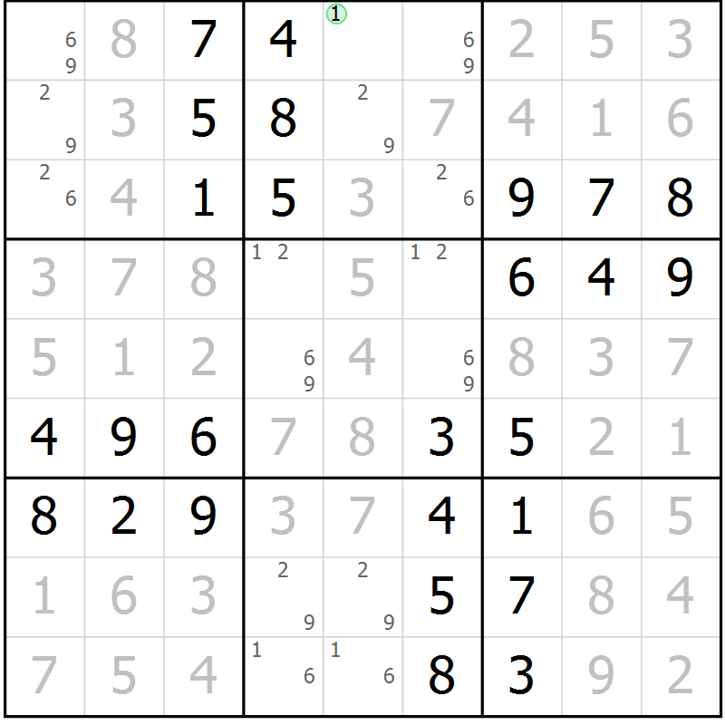 Position des candidats pour la solution de la Gr 50 page 53 du magazine de sudoku Virtuose n° 111