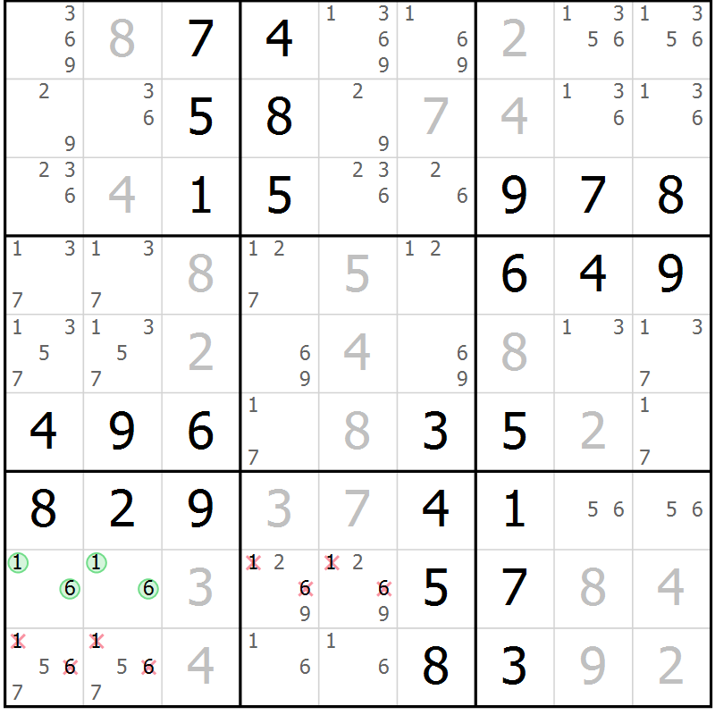 Position des candidats pour la solution de la Gr 50 page 53 du magazine de sudoku Virtuose n° 111