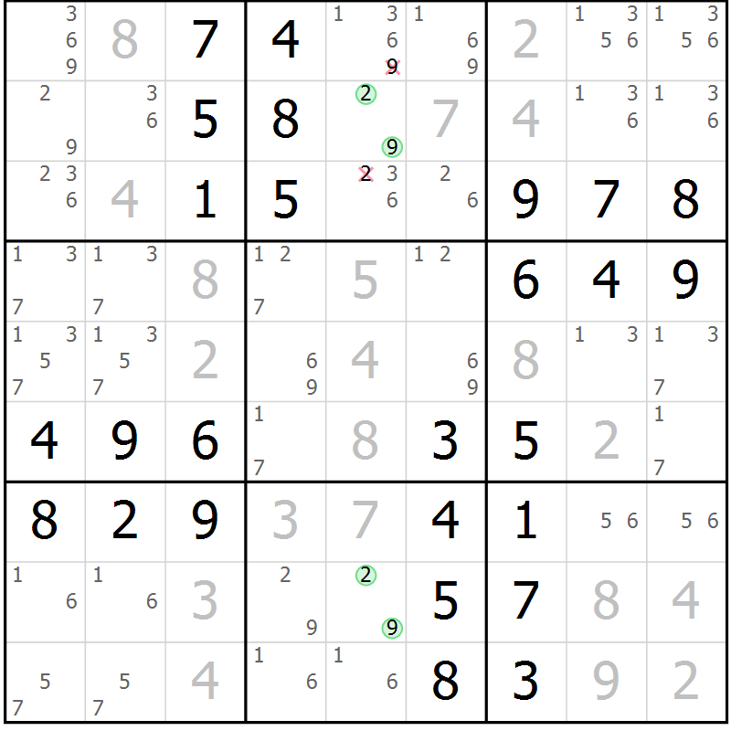 Position des candidats pour la solution de la Gr 50 page 53 du magazine de sudoku Virtuose n° 111
