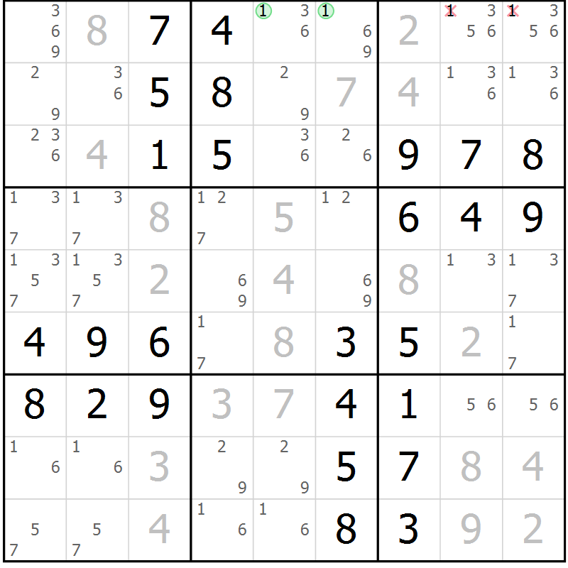 Position des candidats pour la solution de la Gr 50 page 53 du magazine de sudoku Virtuose n° 111