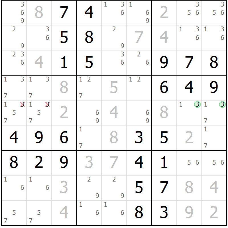Position des candidats pour la solution de la Gr 50 page 53 du magazine de sudoku Virtuose n° 111