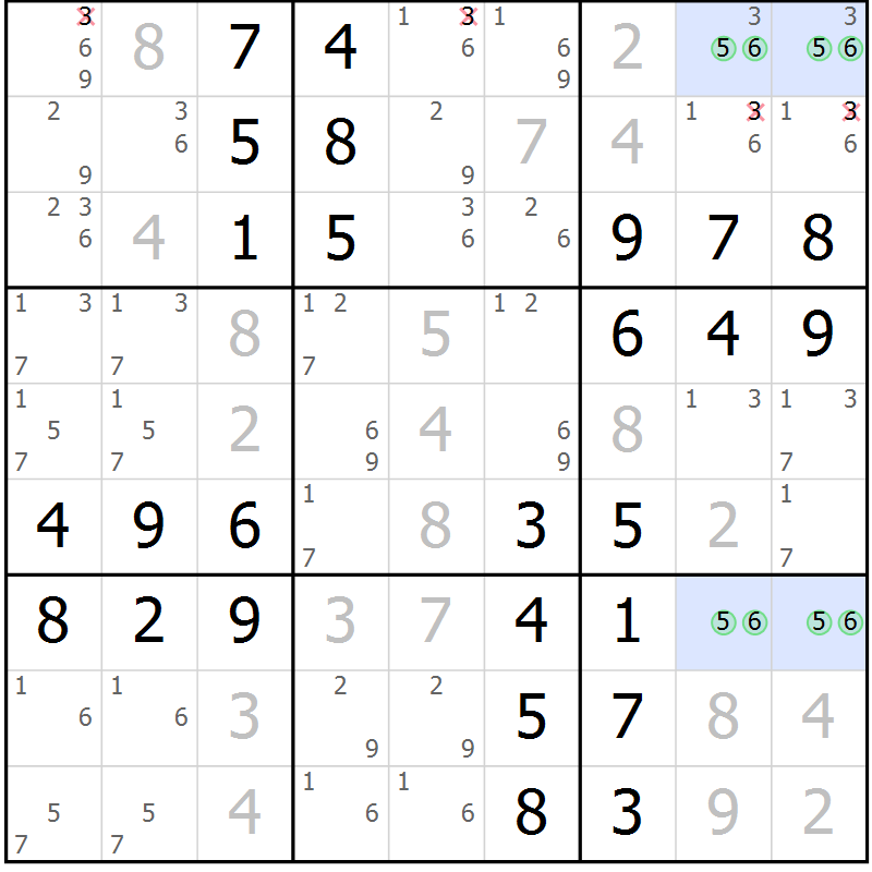 Position des candidats pour la solution de la Gr 50 page 53 du magazine de sudoku Virtuose n° 111