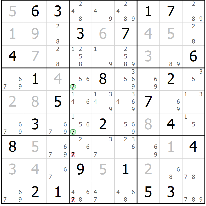 Position des candidats pour la solution de la Gr 51 page 54 du magazine de sudoku Virtuose n° 111