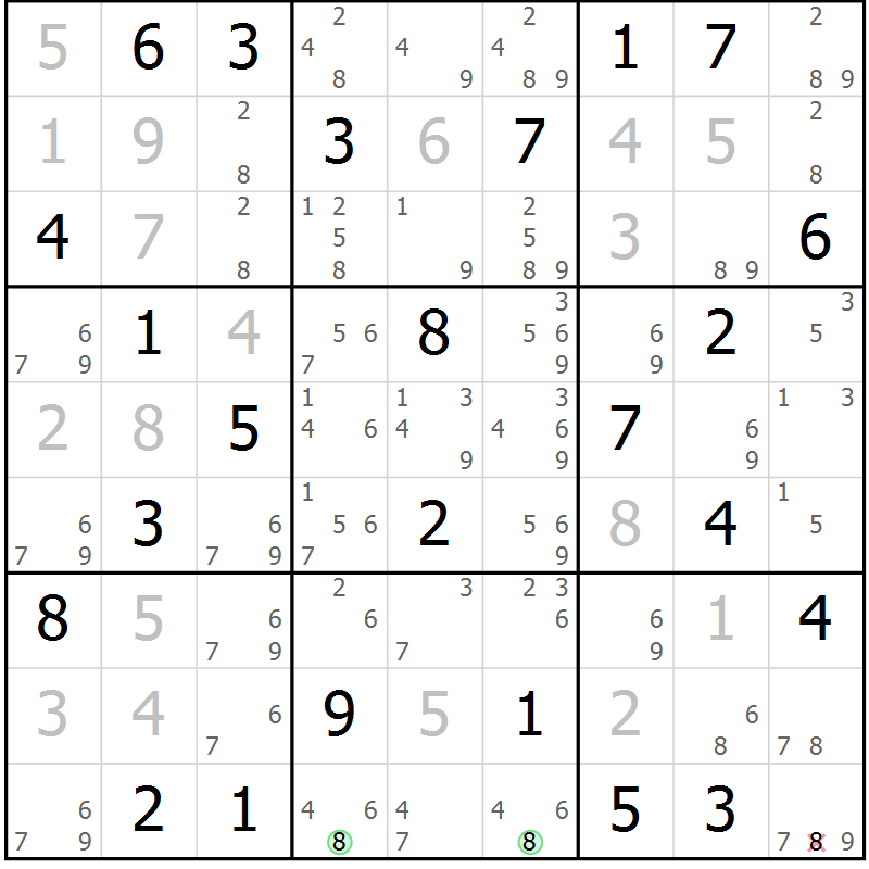 Position des candidats pour la solution de la Gr 51 page 54 du magazine de sudoku Virtuose n° 111