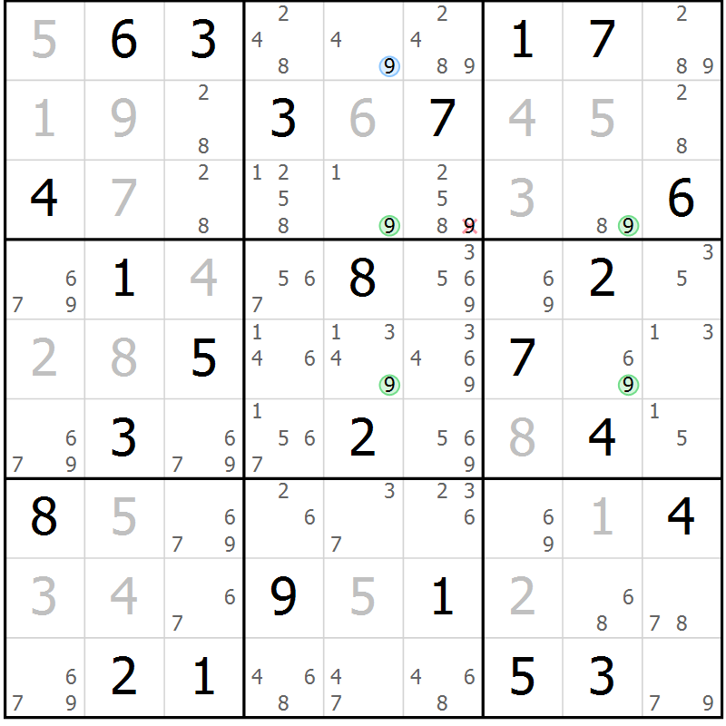 Position des candidats pour la solution de la Gr 51 page 54 du magazine de sudoku Virtuose n° 111