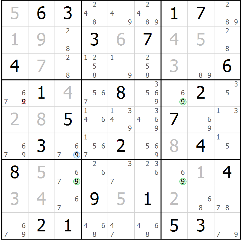 Position des candidats pour la solution de la Gr 51 page 54 du magazine de sudoku Virtuose n° 111