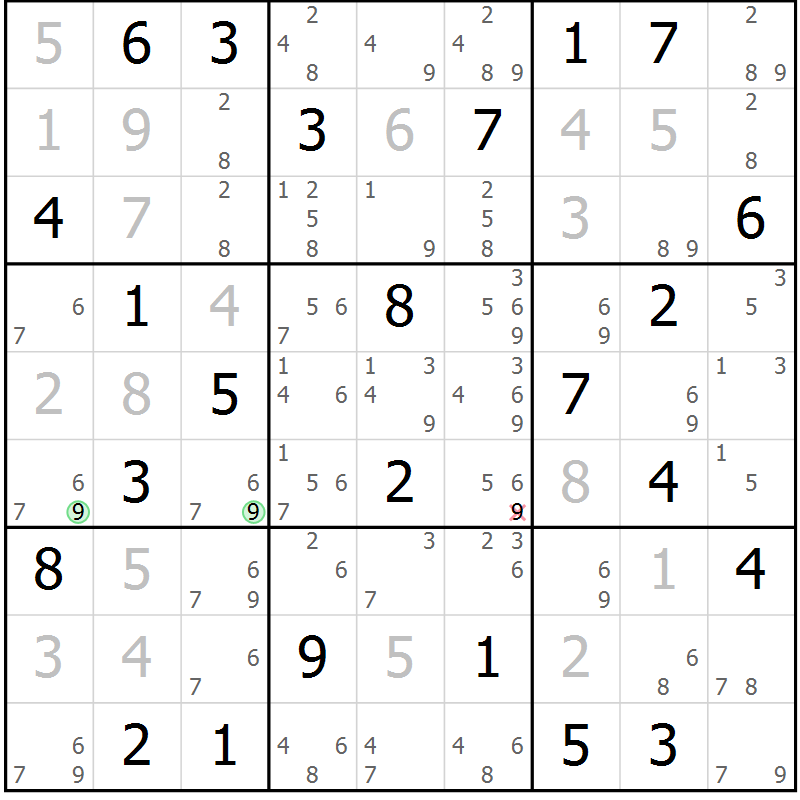 Position des candidats pour la solution de la Gr 51 page 54 du magazine de sudoku Virtuose n° 111