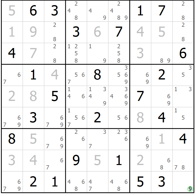 Position des candidats pour la solution de la Gr 51 page 54 du magazine de sudoku Virtuose n° 111