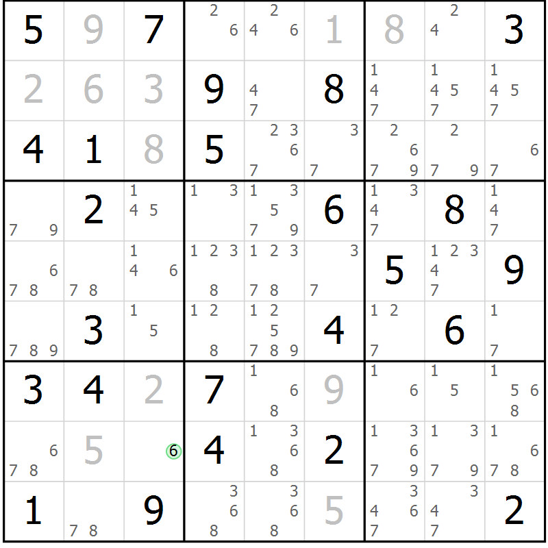 Position des candidats pour la solution de la Gr 52 page 55 du magazine de sudoku Virtuose n° 111