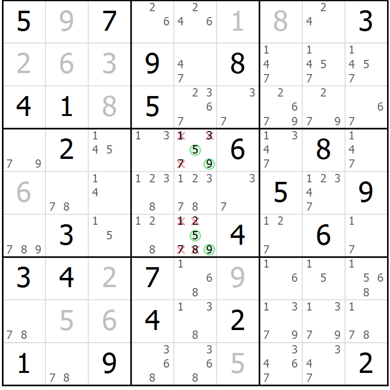 Position des candidats pour la solution de la Gr 52 page 55 du magazine de sudoku Virtuose n° 111