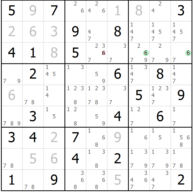 Position des candidats pour la solution de la Gr 52 page 55 du magazine de sudoku Virtuose n° 111