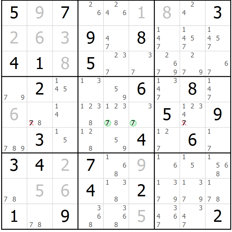 Position des candidats pour la solution de la Gr 52 page 55 du magazine de sudoku Virtuose n° 111